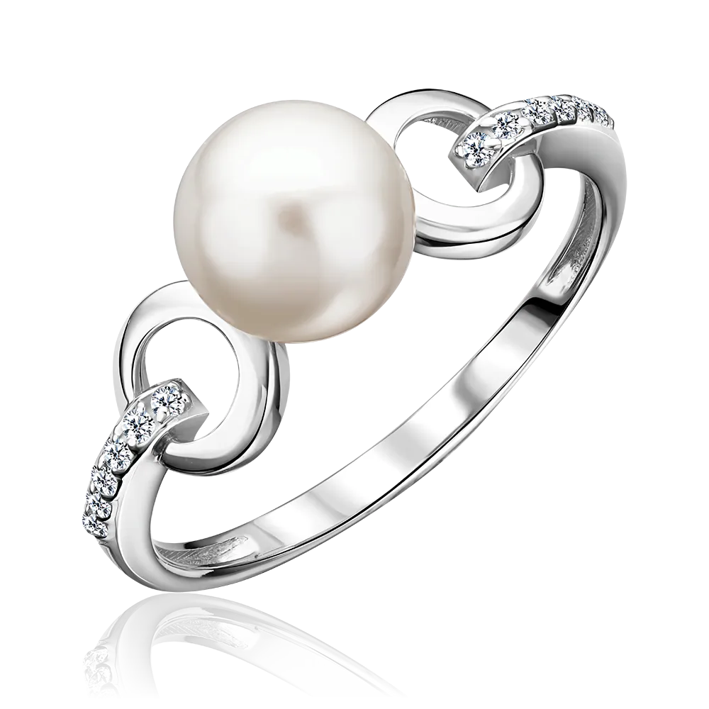 Кольцо из серебра с жемчугом культивированным и фианитами 01-5967-00-302-0200