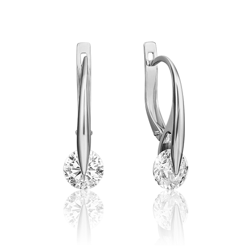 Серьги с английским замком из белого золота с фианитом 02-4568-00-401-1120