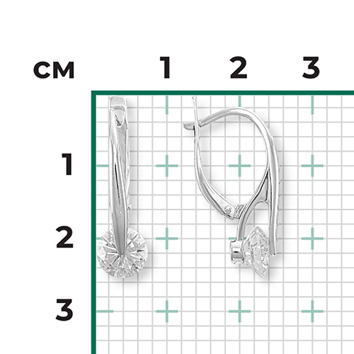 Серьги с английским замком из белого золота с фианитом 02-4568-00-401-1120