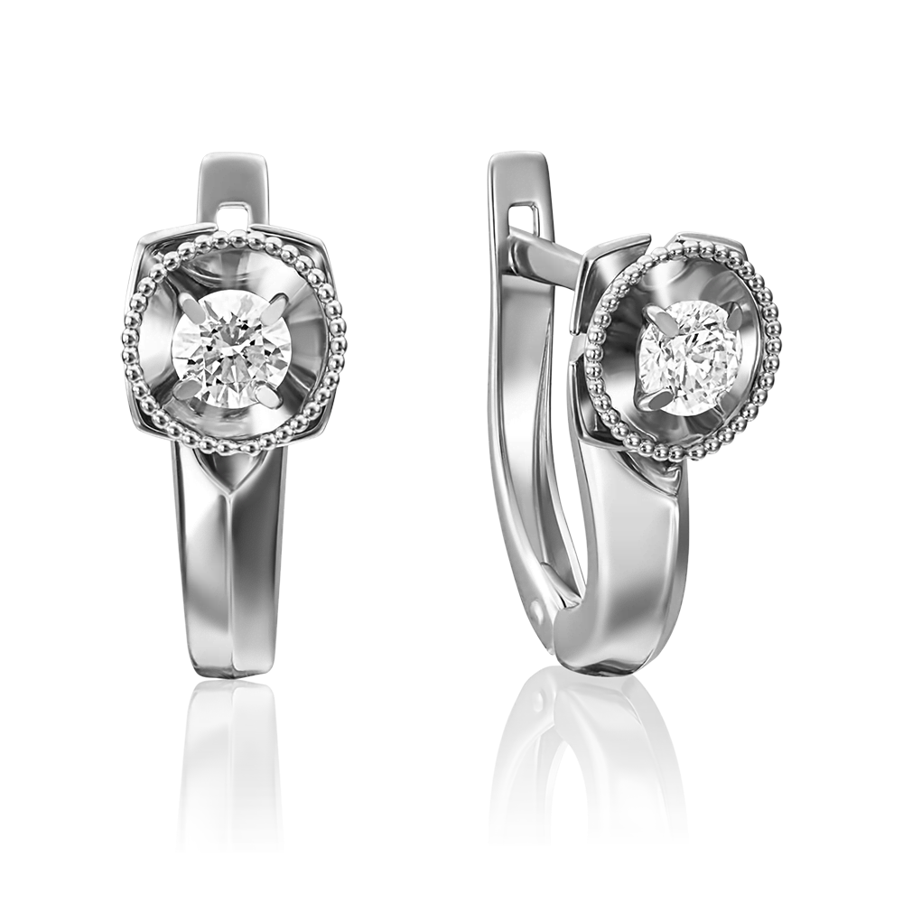 Серьги с английским замком из белого золота с фианитом 02-4110-00-501-1120-38