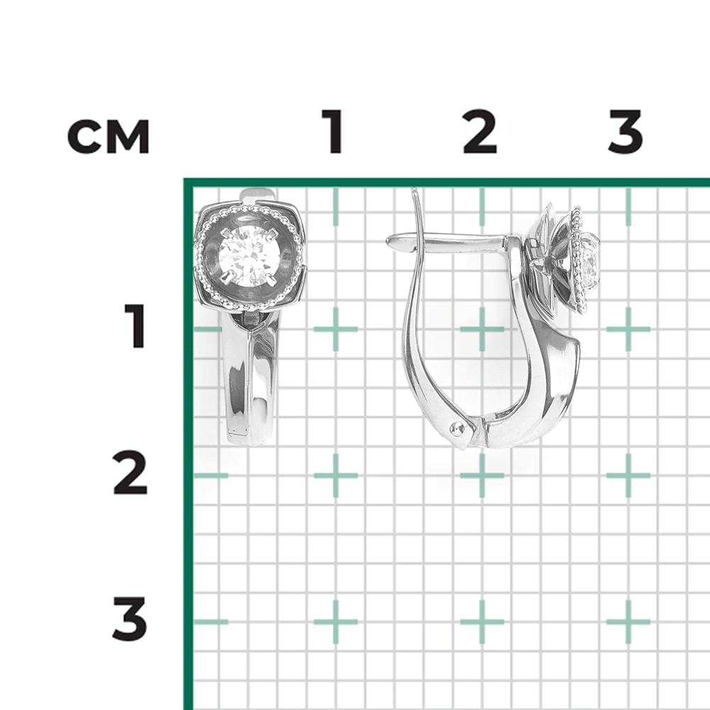 Серьги с английским замком из белого золота с фианитом 02-4110-00-501-1120-38