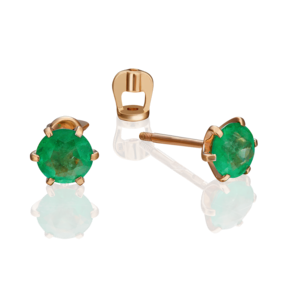 Серьги-пусеты из красного золота с изумрудом