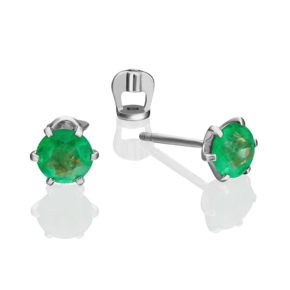 Серьги-пусеты из белого золота с изумрудом