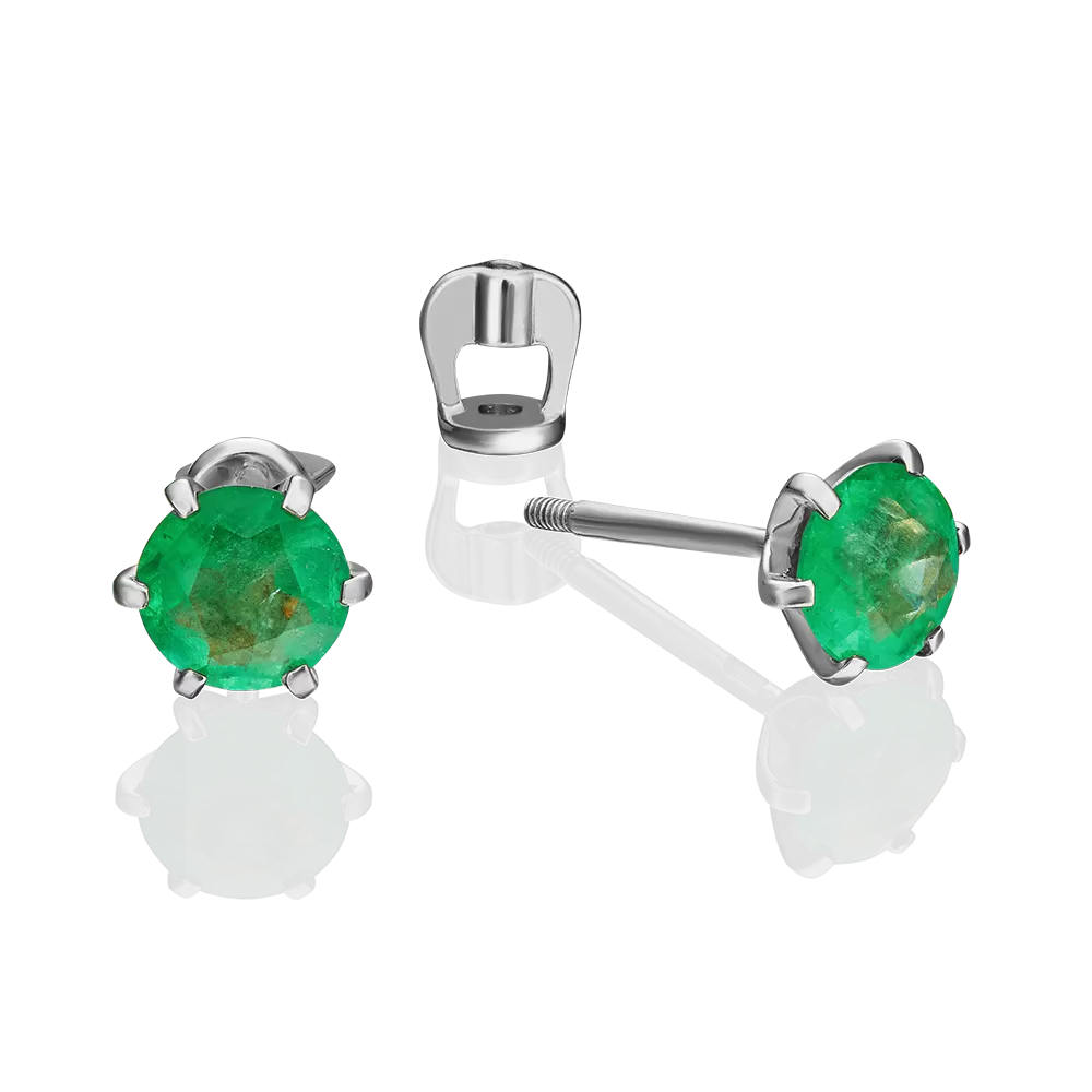 Серьги-пусеты из белого золота с изумрудом 02-0290-00-103-1120-30