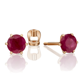 Серьги-пусеты из красного золота с рубином