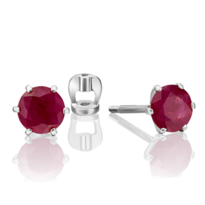 Серьги-пусеты из белого золота с рубином