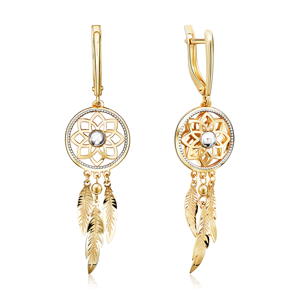 Серьги «Ловцы снов» с английским замком из комбинированного золота 02-5390-00-000-1121