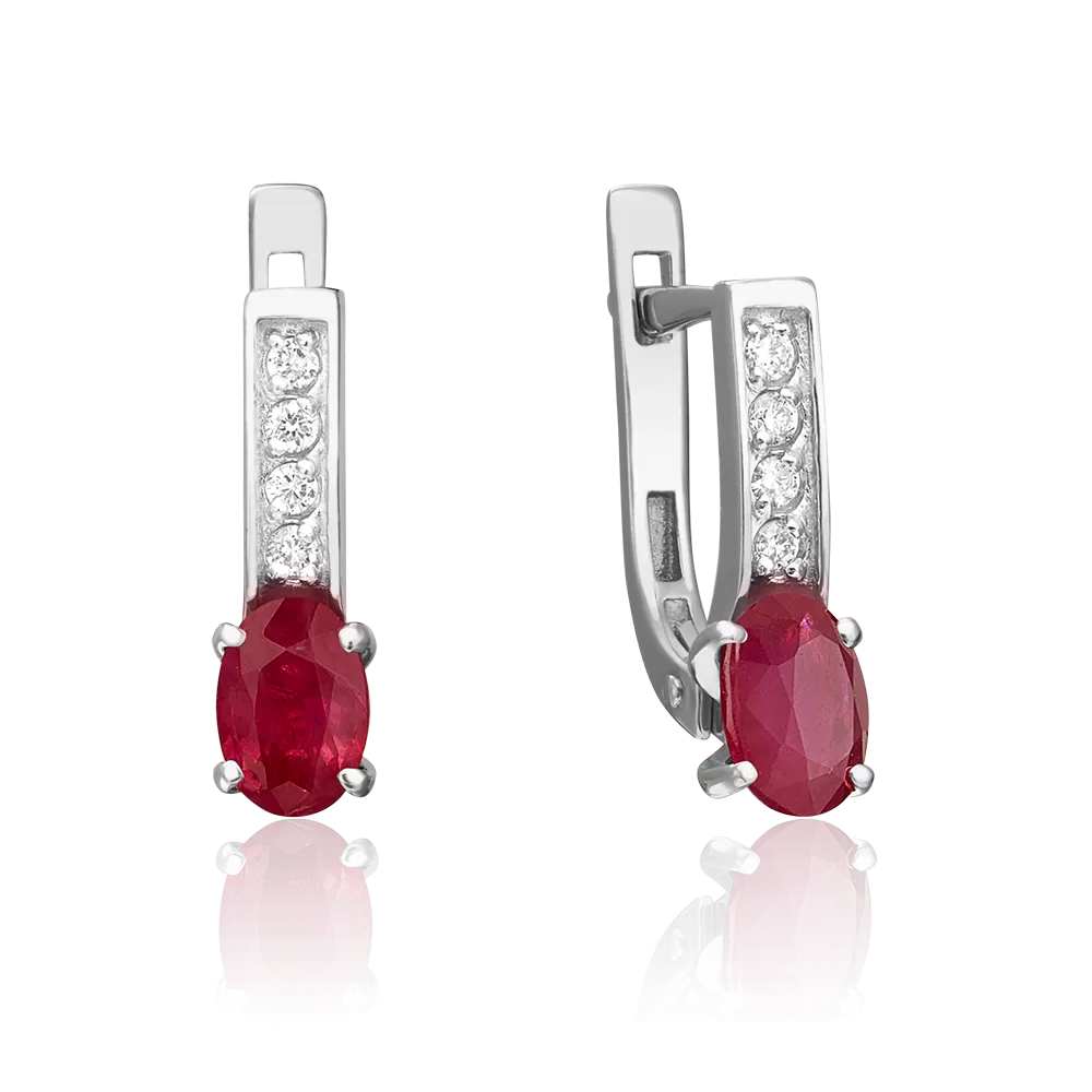 Серьги из белого золота с рубином и бриллиантами 02-0304-00-107-1120-30