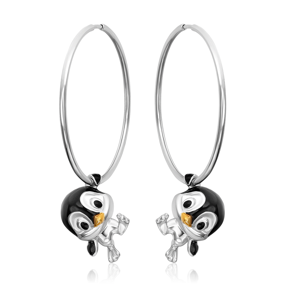 Серьги-конго «Пингвины» из серебра с эмалью 02-5152-00-000-0200