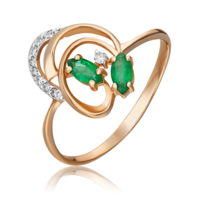 Кольцо из красного золота с изумрудами и бриллиантами 01-1058-00-106-1110-30