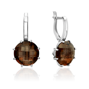 Серьги с английским замком из серебра с кварцем дымчатым и фианитами 02-2359-00-208-0200