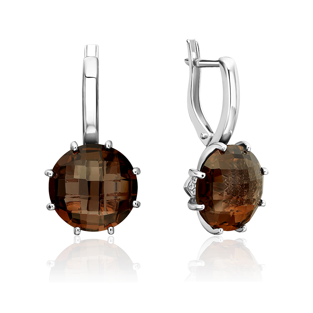 Серьги с английским замком из серебра с кварцем дымчатым и фианитами 02-2359-00-208-0200
