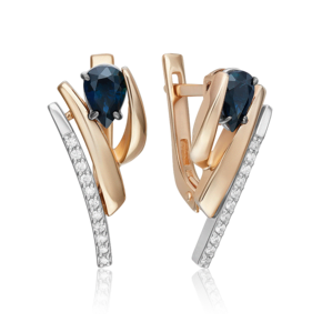 Серьги с английским замком из комбинированного золота с сапфиром и бриллиантами 02-5243-00-105-1111