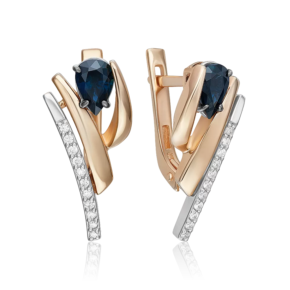 Серьги с английским замком из комбинированного золота с сапфиром и бриллиантами 02-5243-00-105-1111
