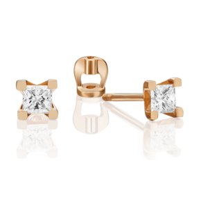 Серьги-пусеты из красного золота с бриллиантом