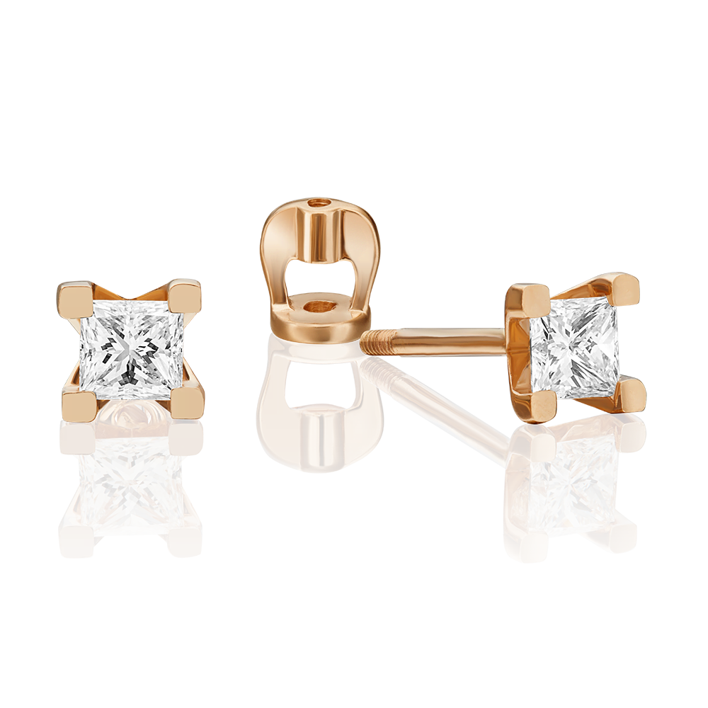 Серьги-пусеты из красного золота с бриллиантом 02-3821-00-101-1110-30