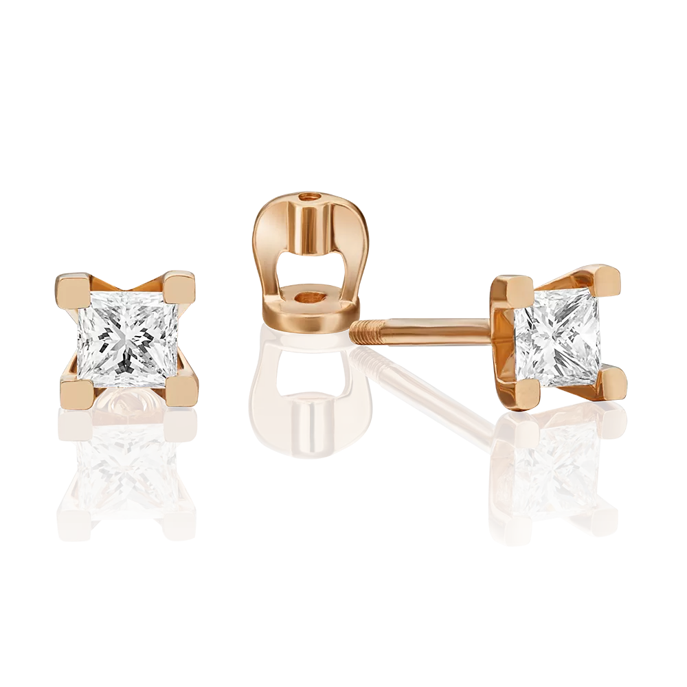 Серьги-пусеты из красного золота с бриллиантом 02-3821-00-101-1110-30