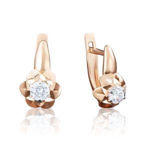 Серьги с английским замком из красного золота с бриллиантом