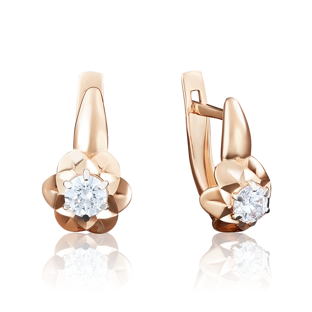 Серьги с английским замком из красного золота с бриллиантом 02-3822-00-101-1110-30