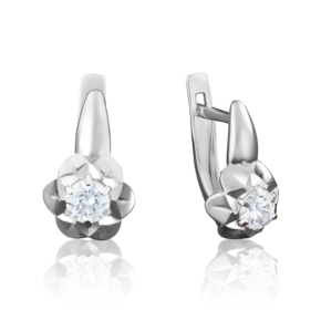 Серьги с английским замком из белого золота с бриллиантом 02-3822-00-101-1120-30