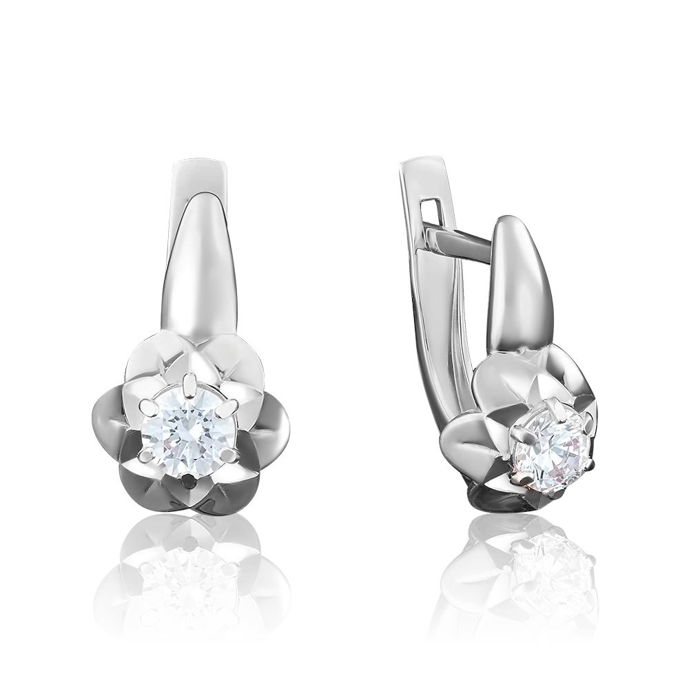Серьги с английским замком из белого золота с бриллиантом 02-3822-00-101-1120-30