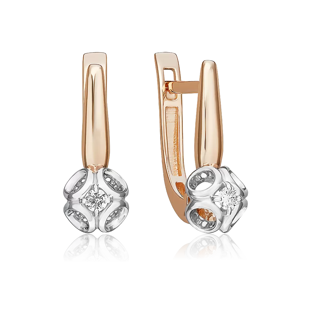 Серьги с английским замком из комбинированного золота с бриллиантом 02-5332-00-101-1111