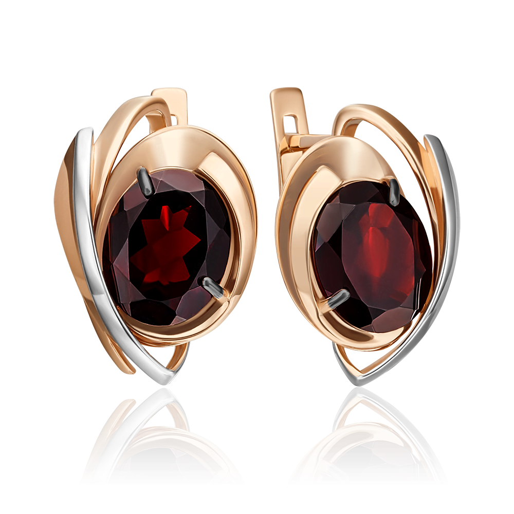 Серьги с английским замком из красного золота с гранатом 02-4416-00-204-1110-46