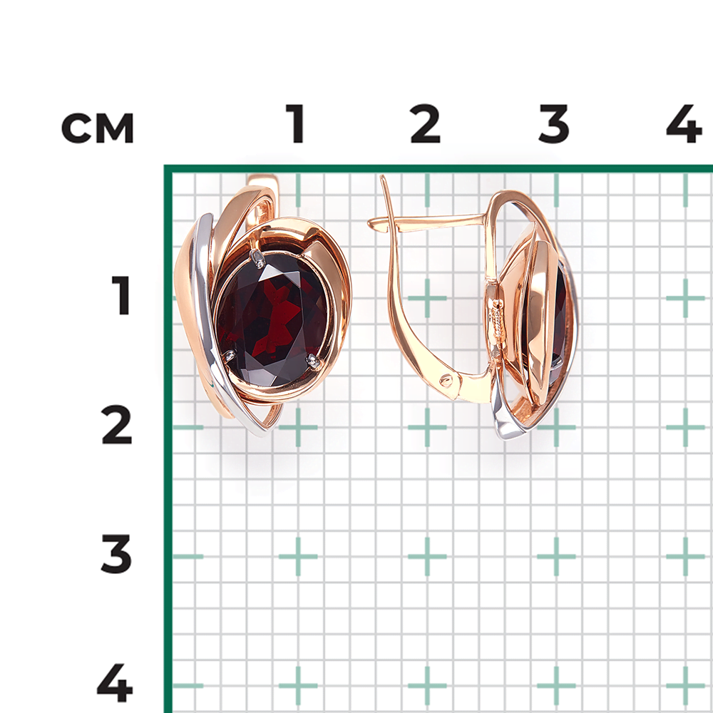 Серьги с английским замком из красного золота с гранатом 02-4416-00-204-1110-46