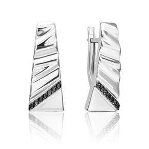 Серьги с английским замком из серебра с чёрными фианитами 02-5067-00-402-0200