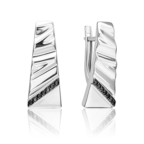 Серьги с английским замком из серебра с чёрными фианитами 02-5067-00-402-0200