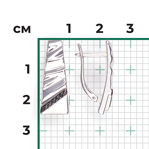 Серьги с английским замком из серебра с чёрными фианитами 02-5067-00-402-0200