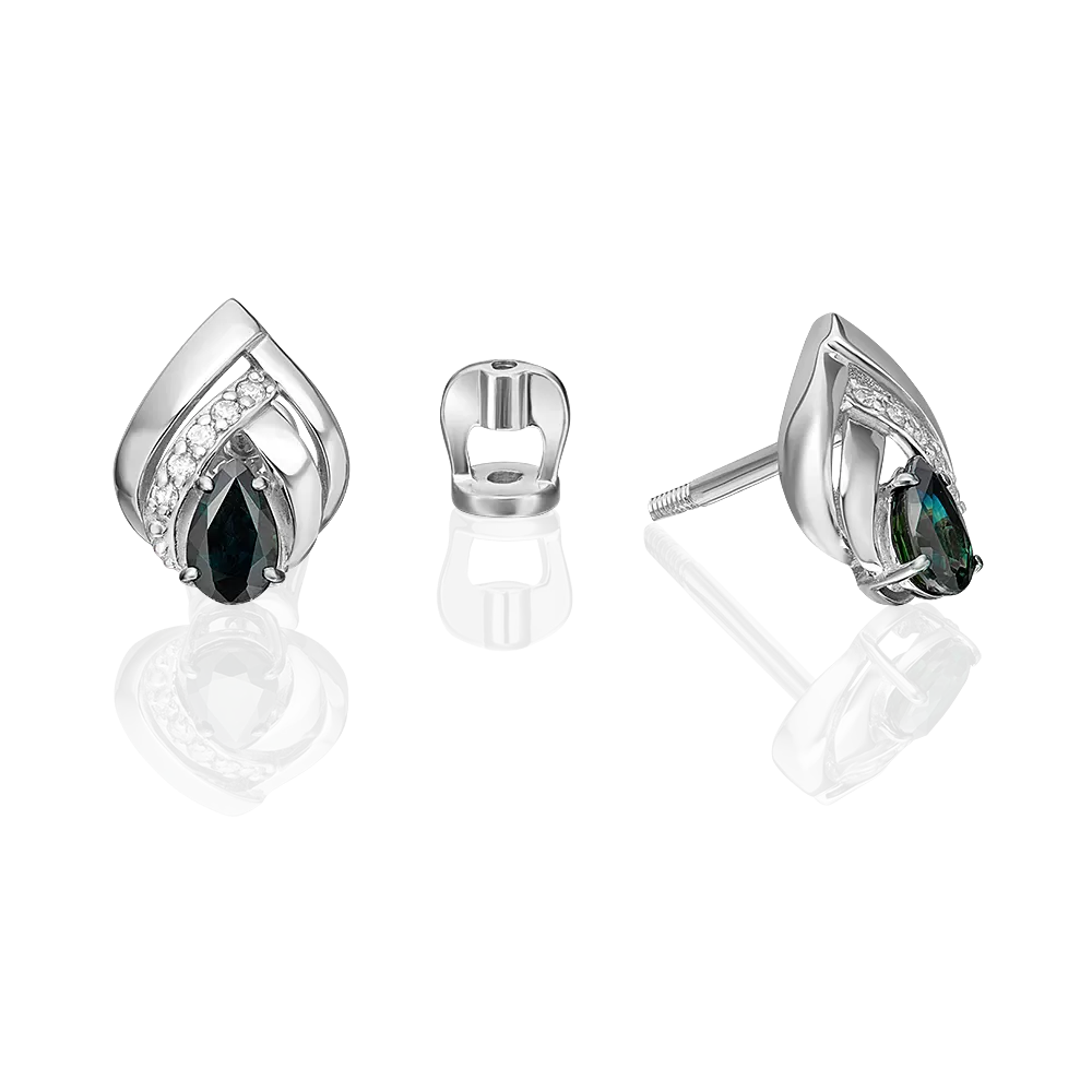 Серьги-пусеты из белого золота с сапфиром и бриллиантами 02-5237-00-105-1120