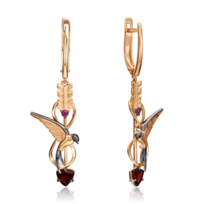 Серьги «Обгоняя время» (пожелание удачи) с английским замком из красного золота с гранатами 02-4696-00-204-1110-76