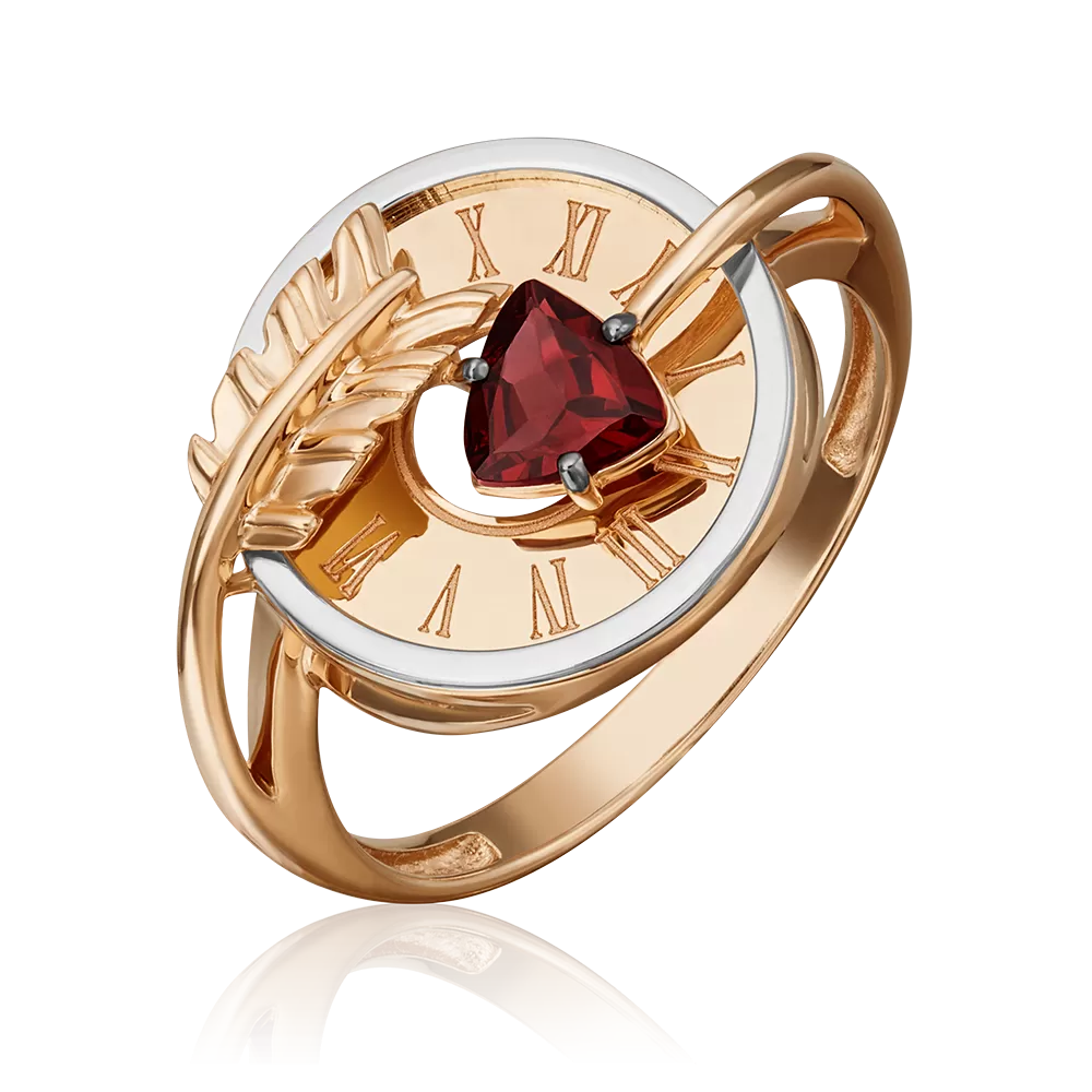 Кольцо «Обгоняя время» (пожелание удачи) из комбинированного золота с гранатом 01-5467-00-204-1111-76