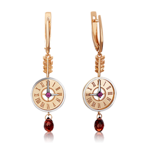 Серьги «Обгоняя время» (пожелание удачи) из комбинированного золота с гранатами 02-4717-00-204-1111-75