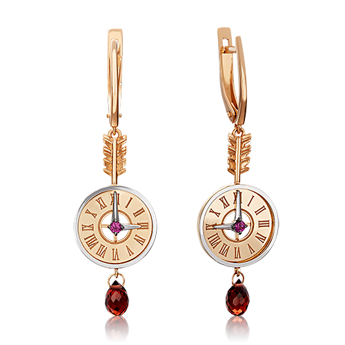 Серьги «Обгоняя время» (пожелание удачи) из комбинированного золота с гранатами 02-4717-00-204-1111-75