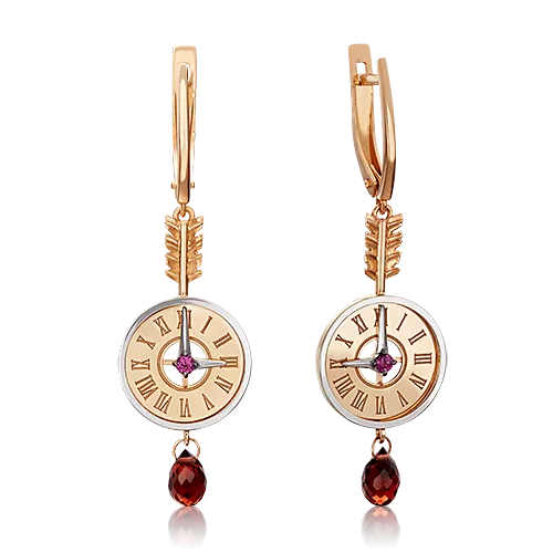 Серьги «Обгоняя время» (пожелание удачи) из комбинированного золота с гранатами 02-4717-00-204-1111-75