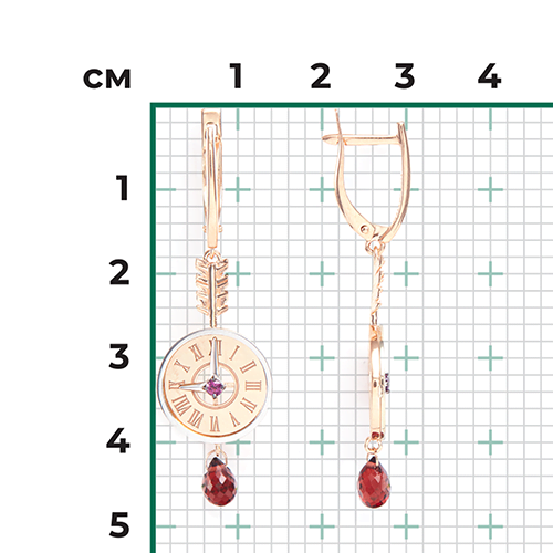 Серьги «Обгоняя время» (пожелание удачи) из комбинированного золота с гранатами 02-4717-00-204-1111-75