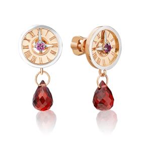 Серьги-пусеты «Обгоняя время» (пожелание удачи) из комбинированного золота с гранатами 02-4715-00-204-1111-75 Серьги-пусеты «Обгоняя время» (пожелание удачи) из комбинированного золота с гранатами 02-4715-00-204-1111-75