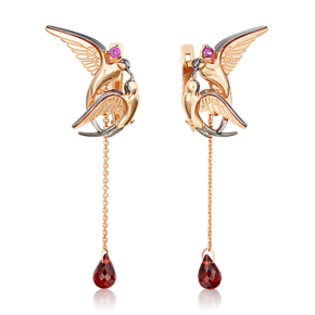 Серьги «Обгоняя время» (пожелание удачи) из красного золота с гранатами 02-4712-00-204-1110-75