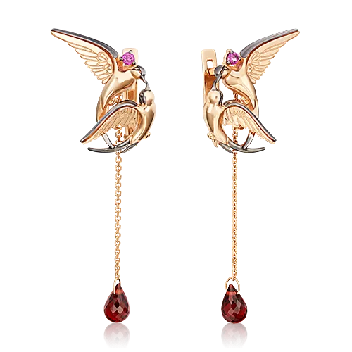 Серьги «Обгоняя время» (пожелание удачи) из красного золота с гранатами 02-4712-00-204-1110-75