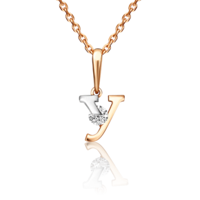 Подвеска «Буква У» из комбинированного золота с фианитом 03-3119-У-401-1111