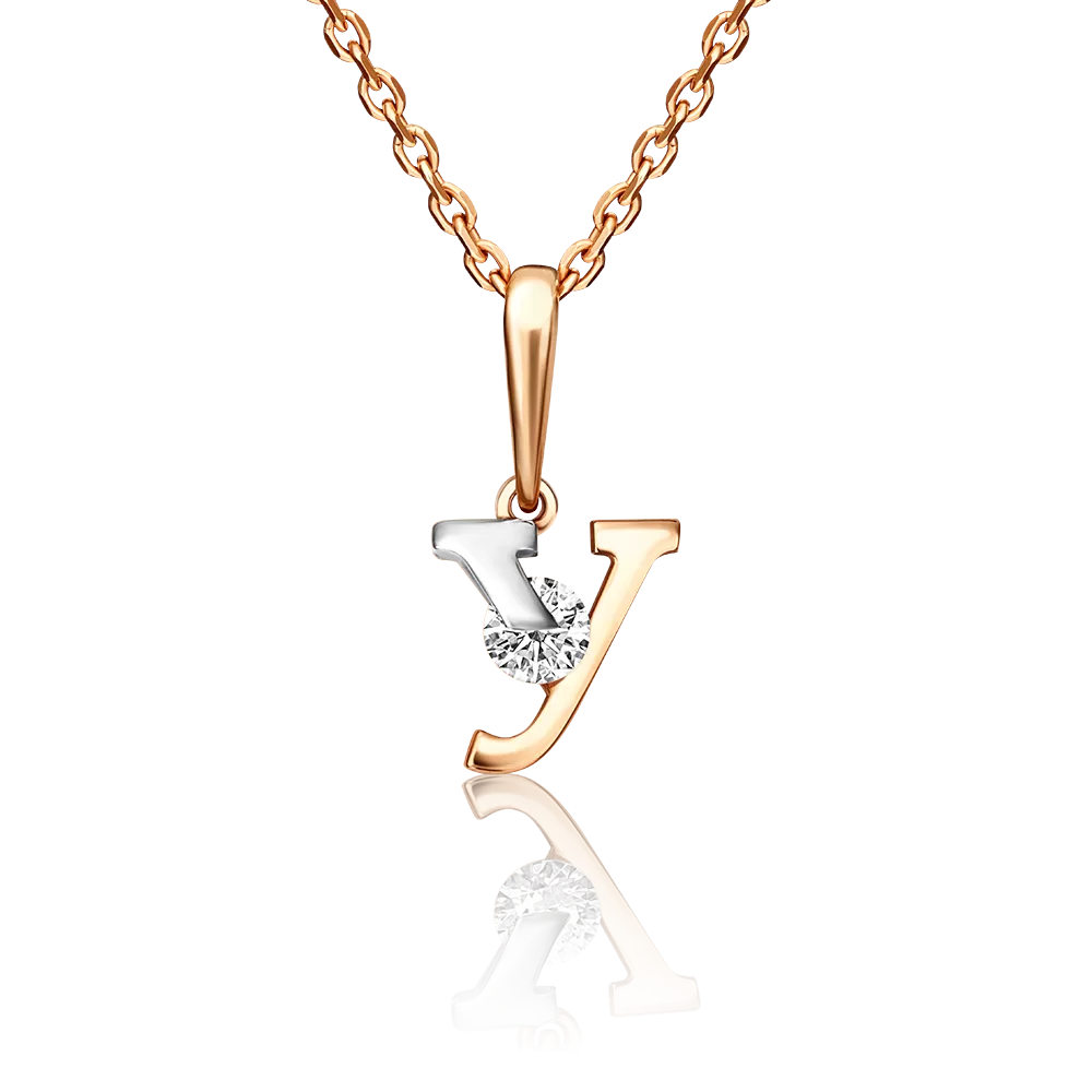 Подвеска «Буква У» из комбинированного золота с фианитом 03-3119-У-401-1111