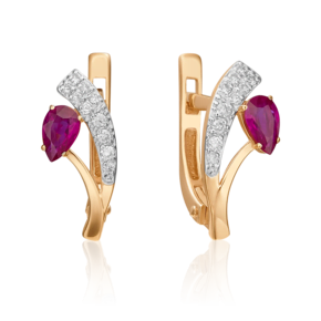Серьги с английским замком из красного золота с рубином и бриллиантами 02-0377-00-107-1110-30