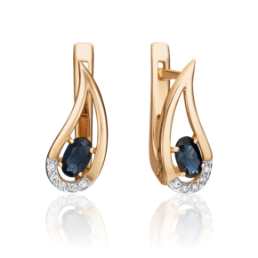 Серьги с английским замком из красного золота с сапфиром и бриллиантами 02-0379-00-105-1110-30