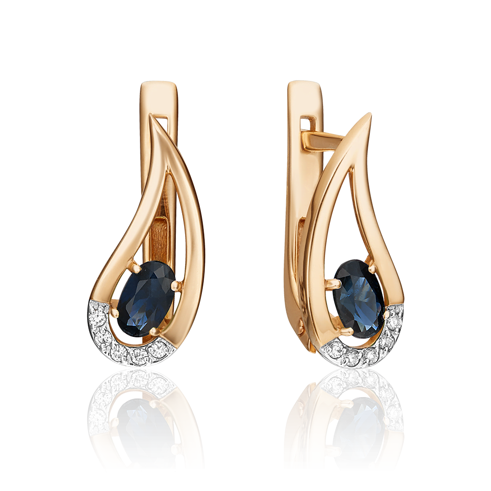 Серьги с английским замком из красного золота с сапфиром и бриллиантами 02-0379-00-105-1110-30