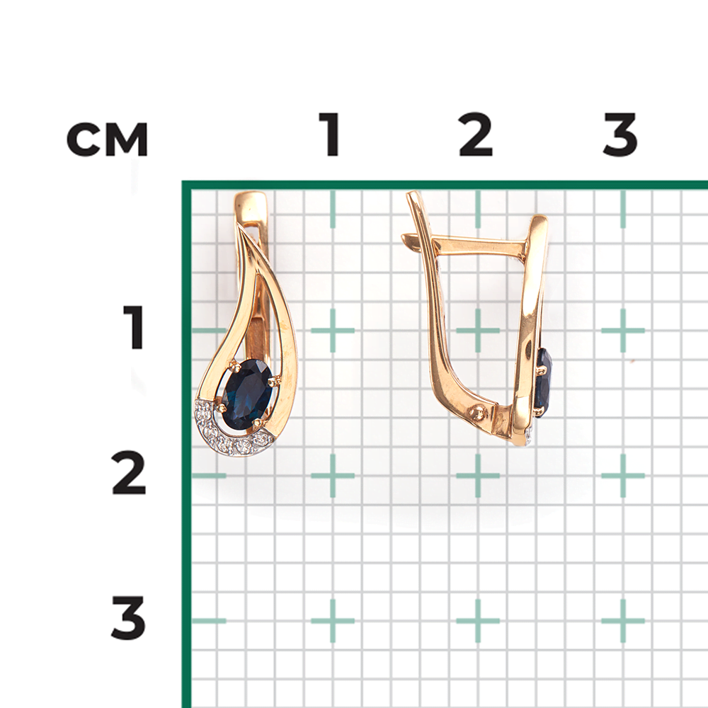 Серьги с английским замком из красного золота с сапфиром и бриллиантами 02-0379-00-105-1110-30