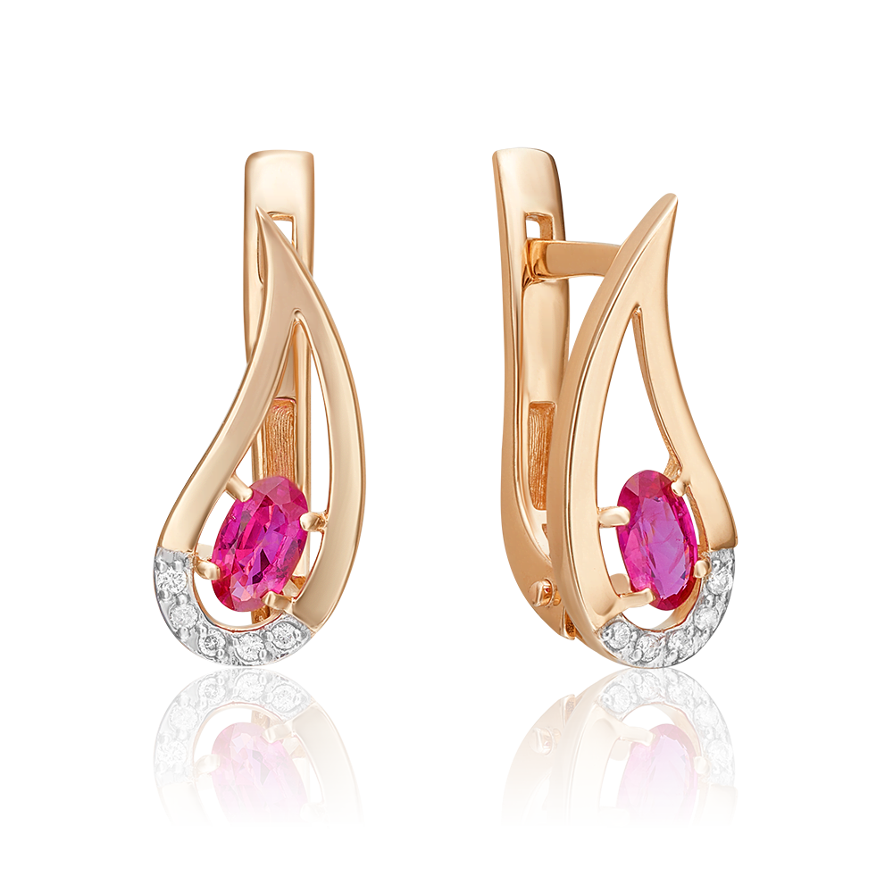 Серьги с английским замком из красного золота с рубином и бриллиантами 02-0379-00-107-1110-30