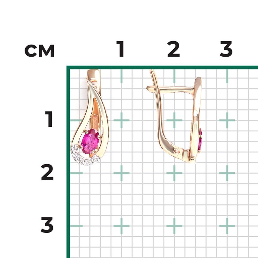 Серьги с английским замком из красного золота с рубином и бриллиантами 02-0379-00-107-1110-30