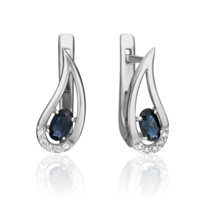 Серьги с английским замком из белого золота с сапфиром и бриллиантами 02-0380-00-105-1120-30